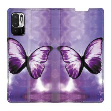 Housse Cuir Portefeuille Pour Xiaomi Redmi Note 10 5G Papillon Violet et Blanc