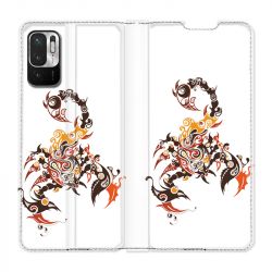 Housse Cuir Portefeuille Pour Xiaomi Redmi Note 10 5G Scorpion Blanc