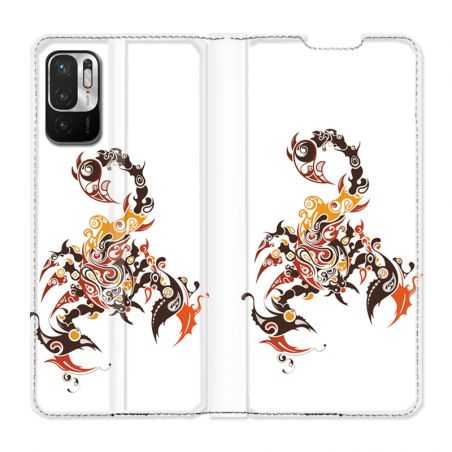 Housse Cuir Portefeuille Pour Xiaomi Redmi Note 10 5G Scorpion Blanc