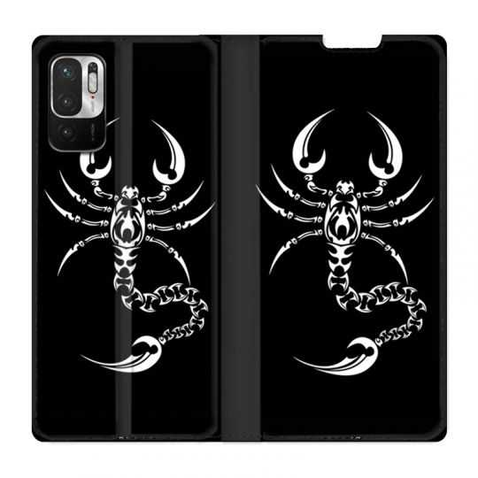 Housse Cuir Portefeuille Pour Xiaomi Redmi Note 10 5G Scorpion Noir