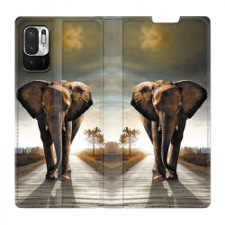 Housse Cuir Portefeuille Pour Xiaomi Redmi Note 10 5G Savane Elephant Route