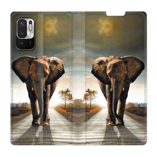 Housse Cuir Portefeuille Pour Xiaomi Redmi Note 10 5G Savane Elephant Route