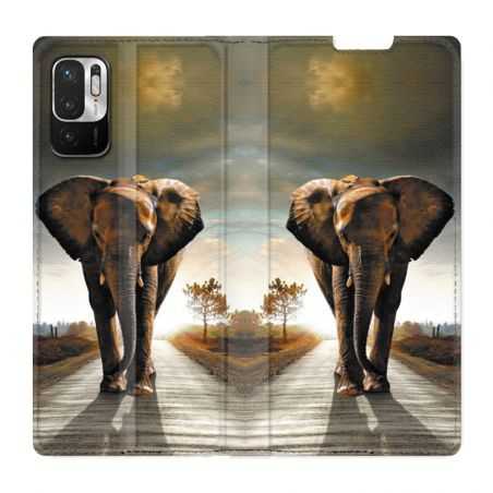 Housse Cuir Portefeuille Pour Xiaomi Redmi Note 10 5G Savane Elephant Route