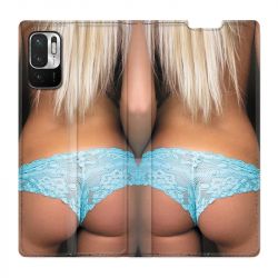 Housse Cuir Portefeuille Pour Xiaomi Redmi Note 10 5G Sexy Tanga Bleu