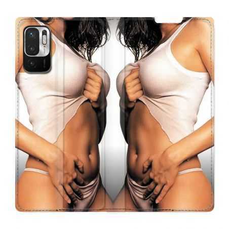 Housse Cuir Portefeuille Pour Xiaomi Redmi Note 10 5G Sexy Tee Shirt Blanc