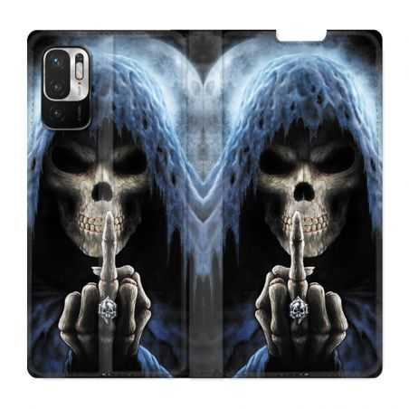 Housse Cuir Portefeuille Pour Xiaomi Redmi Note 10 5G Tete de Mort Doigt