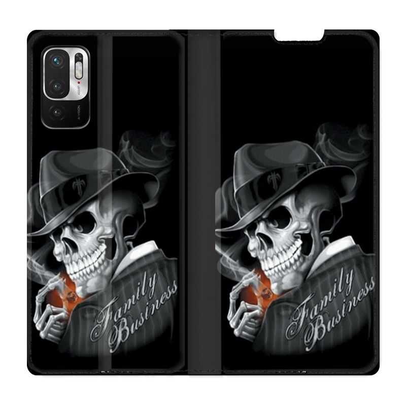 Housse Cuir Portefeuille Pour Xiaomi Redmi Note 10 5G Tete de Mort family business