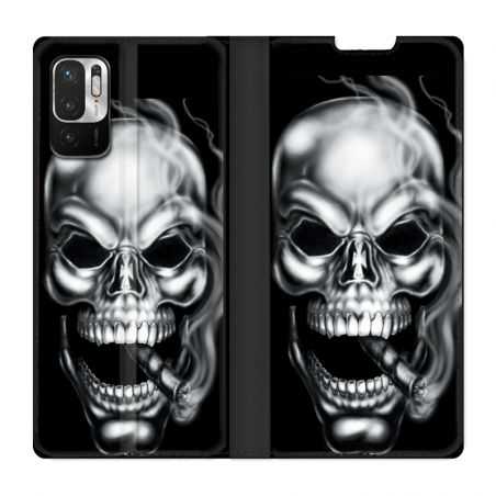 Housse Cuir Portefeuille Pour Xiaomi Redmi Note 10 5G Tete de Mort Fume