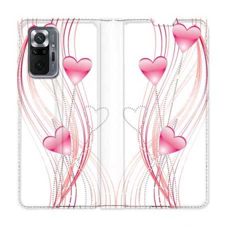 Housse Cuir Portefeuille Pour Xiaomi Redmi Note 10 Pro 5G Coeur Rose Montant sur Blanc