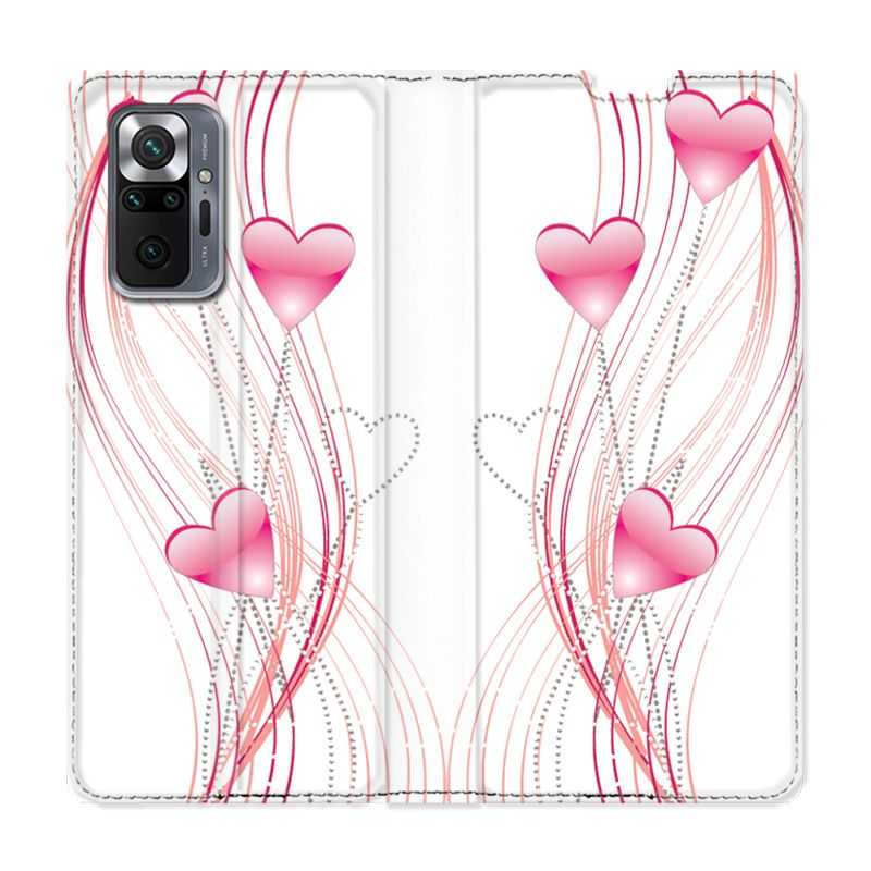Housse Cuir Portefeuille Pour Xiaomi Redmi Note 10 Pro 5G Coeur Rose Montant sur Blanc