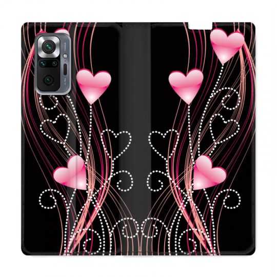 Housse Cuir Portefeuille Pour Xiaomi Redmi Note 10 Pro 5G Coeur Rose Montant sur Noir