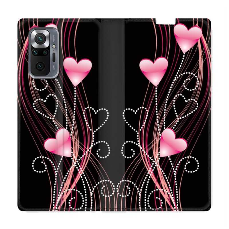 Housse Cuir Portefeuille Pour Xiaomi Redmi Note 10 Pro 5G Coeur Rose Montant sur Noir
