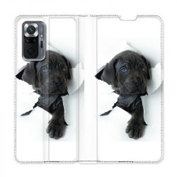 Housse Cuir Portefeuille Pour Xiaomi Redmi Note 10 Pro 5G Chien Noir