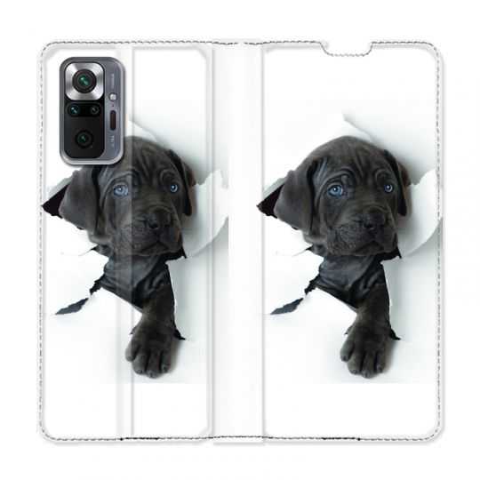 Housse Cuir Portefeuille Pour Xiaomi Redmi Note 10 Pro 5G Chien Noir