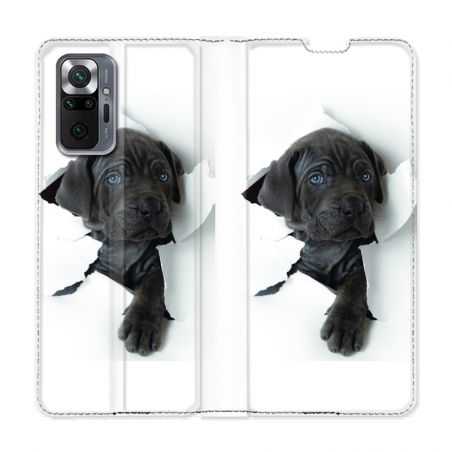 Housse Cuir Portefeuille Pour Xiaomi Redmi Note 10 Pro 5G Chien Noir