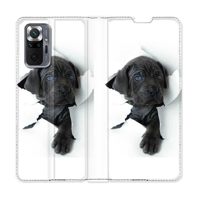 Housse Cuir Portefeuille Pour Xiaomi Redmi Note 10 Pro 5G Chien Noir