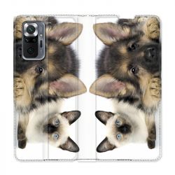 Housse Cuir Portefeuille Pour Xiaomi Redmi Note 10 Pro 5G Chien vs Chat