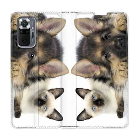 Housse Cuir Portefeuille Pour Xiaomi Redmi Note 10 Pro 5G Chien vs Chat