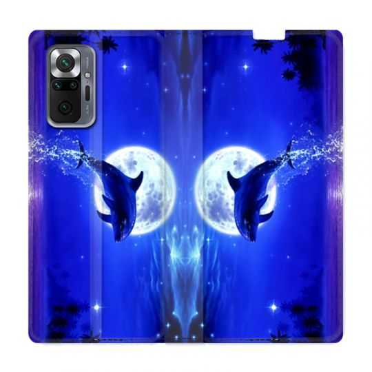 Housse Cuir Portefeuille Pour Xiaomi Redmi Note 10 Pro 5G Dauphin Lune