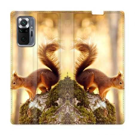 Housse Cuir Portefeuille Pour Xiaomi Redmi Note 10 Pro 5G Ecureuil Bois