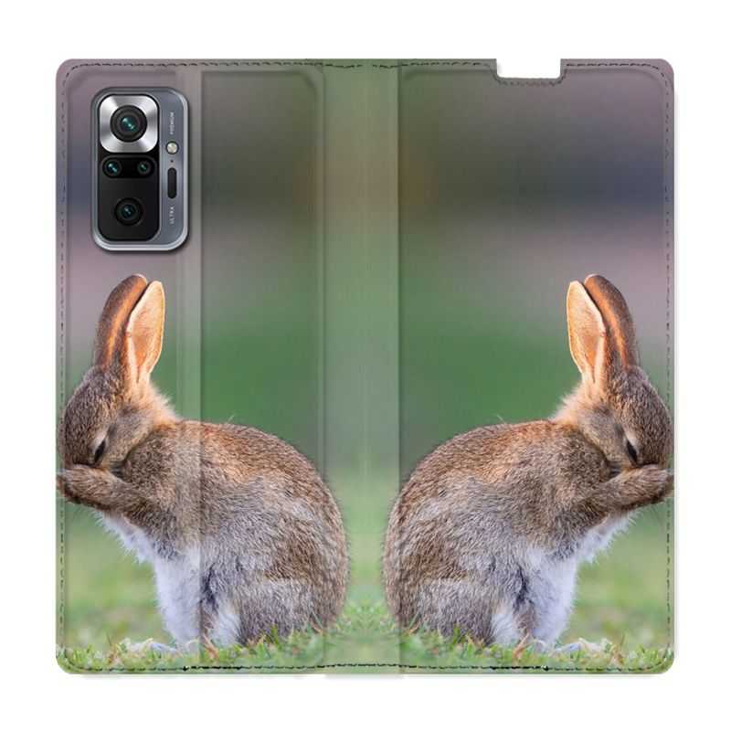Housse Cuir Portefeuille Pour Xiaomi Redmi Note 10 Pro 5G Lapin Marron