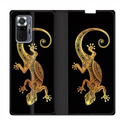 Housse Cuir Portefeuille Pour Xiaomi Redmi Note 10 Pro 5G Animaux Maori Lezard Noir