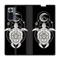 Housse Cuir Portefeuille Pour Xiaomi Redmi Note 10 Pro 5G Animaux Maori Tortue Noir