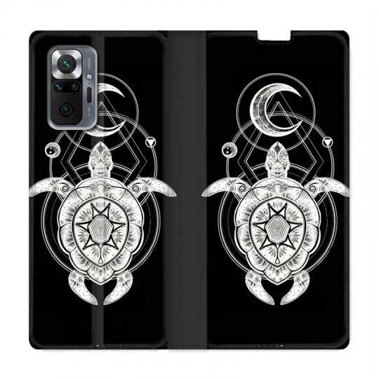 Housse Cuir Portefeuille Pour Xiaomi Redmi Note 10 Pro 5G Animaux Maori Tortue Noir