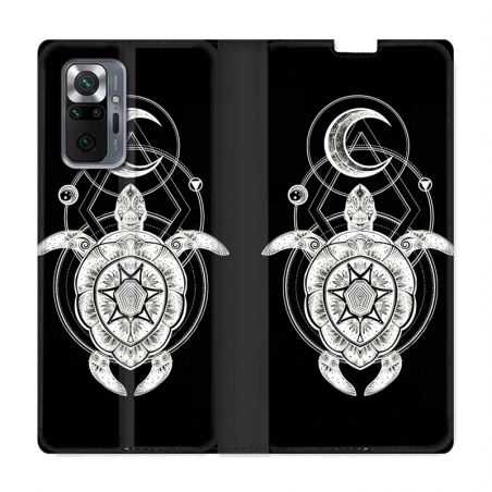 Housse Cuir Portefeuille Pour Xiaomi Redmi Note 10 Pro 5G Animaux Maori Tortue Noir