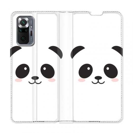 Housse Cuir Portefeuille Pour Xiaomi Redmi Note 10 Pro 5G Panda Blanc