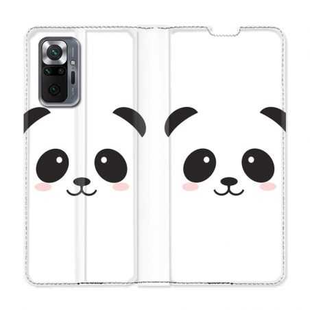 Housse Cuir Portefeuille Pour Xiaomi Redmi Note 10 Pro 5G Panda Blanc