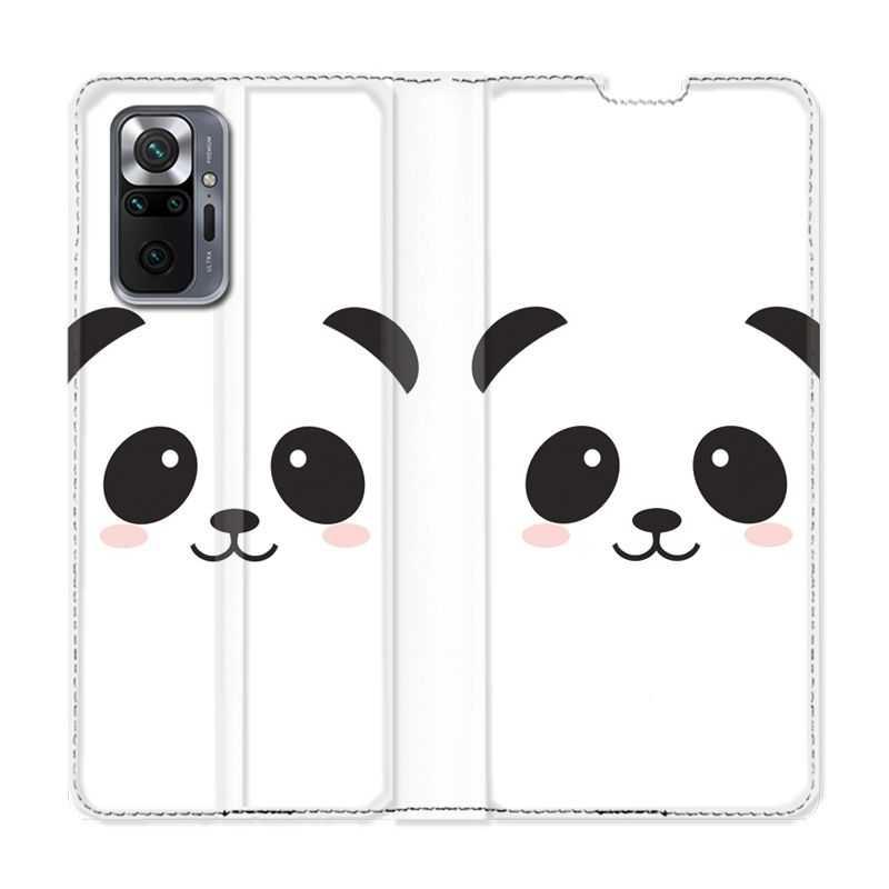 Housse Cuir Portefeuille Pour Xiaomi Redmi Note 10 Pro 5G Panda Blanc