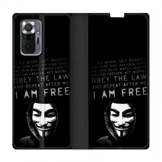 Housse Cuir Portefeuille Pour Xiaomi Redmi Note 10 Pro 5G Anonymous I am free