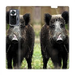 Housse Cuir Portefeuille Pour Xiaomi Redmi Note 10 Pro 5G Chasse Sanglier bois