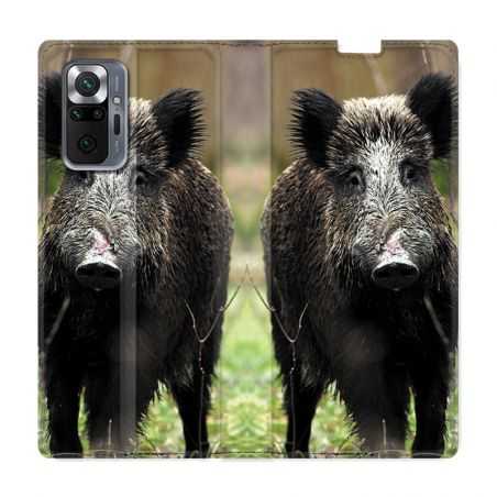 Housse Cuir Portefeuille Pour Xiaomi Redmi Note 10 Pro 5G Chasse Sanglier bois