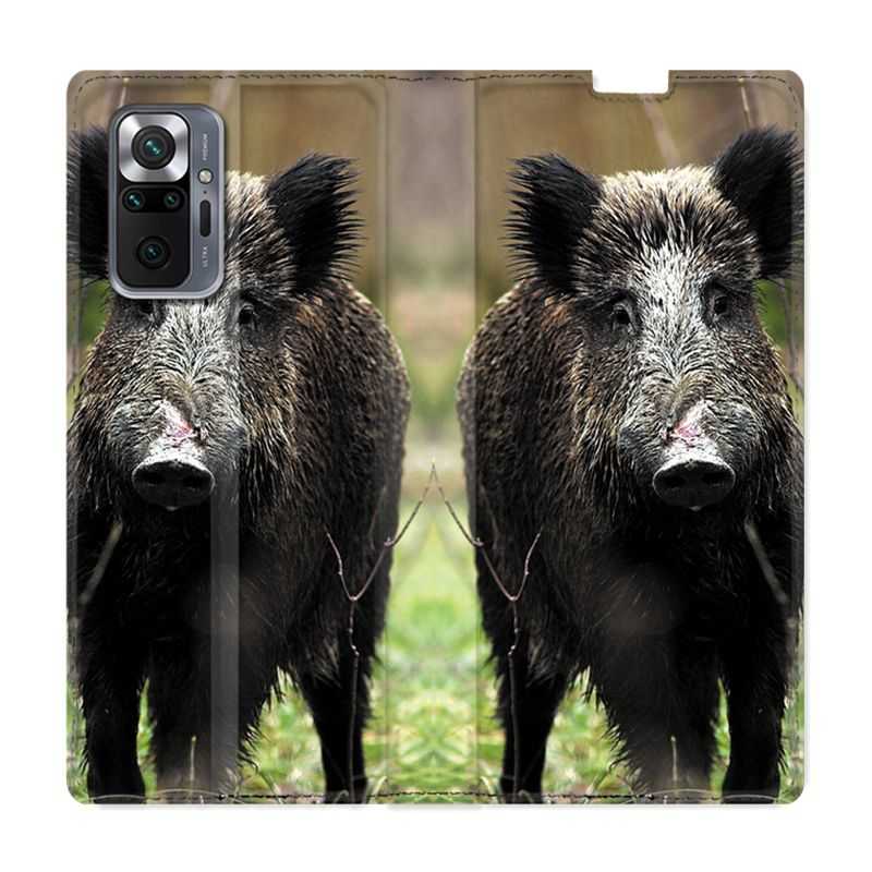 Housse Cuir Portefeuille Pour Xiaomi Redmi Note 10 Pro 5G Chasse Sanglier bois