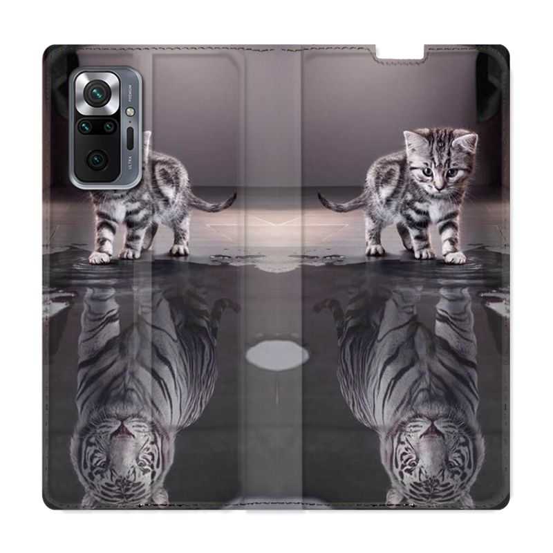 Housse Cuir Portefeuille Pour Xiaomi Redmi Note 10 Pro 5G Chat Reflet