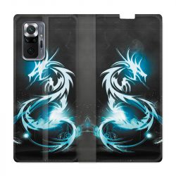 Housse Cuir Portefeuille Pour Xiaomi Redmi Note 10 Pro 5G Dragon Bleu