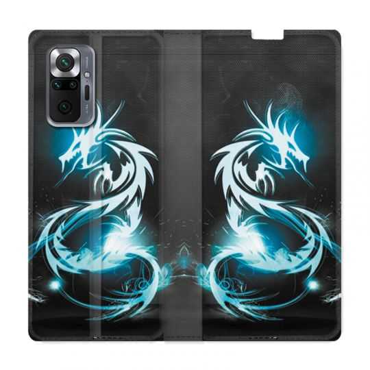 Housse Cuir Portefeuille Pour Xiaomi Redmi Note 10 Pro 5G Dragon Bleu