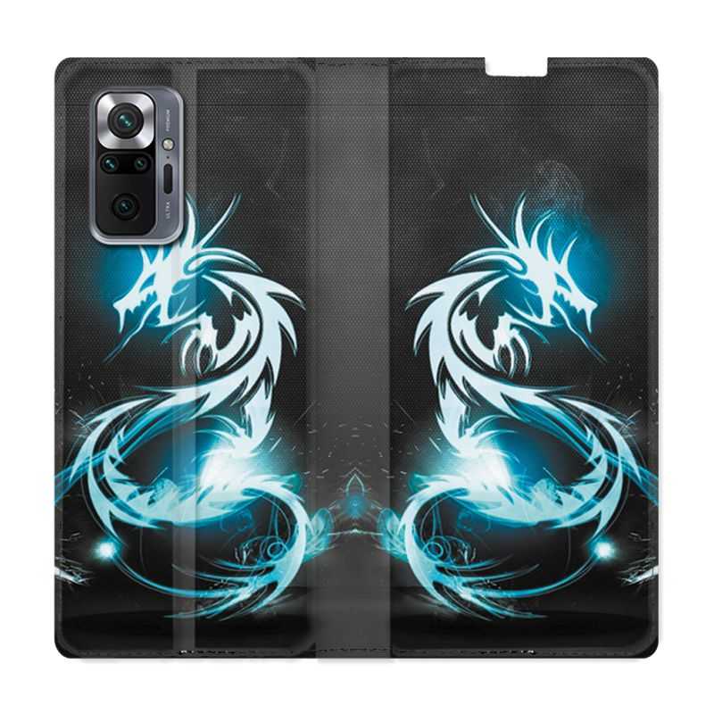 Housse Cuir Portefeuille Pour Xiaomi Redmi Note 10 Pro 5G Dragon Bleu