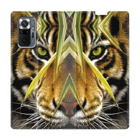Housse Cuir Portefeuille Pour Xiaomi Redmi Note 10 Pro 5G Oeil Tigre
