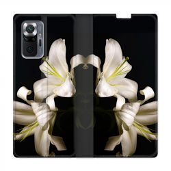 Housse Cuir Portefeuille Pour Xiaomi Redmi Note 10 Pro 5G Fleur Lys Noir