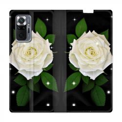 Housse Cuir Portefeuille Pour Xiaomi Redmi Note 10 Pro 5G Fleur Rose Blanche