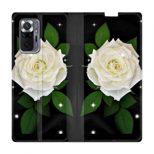 Housse Cuir Portefeuille Pour Xiaomi Redmi Note 10 Pro 5G Fleur Rose Blanche