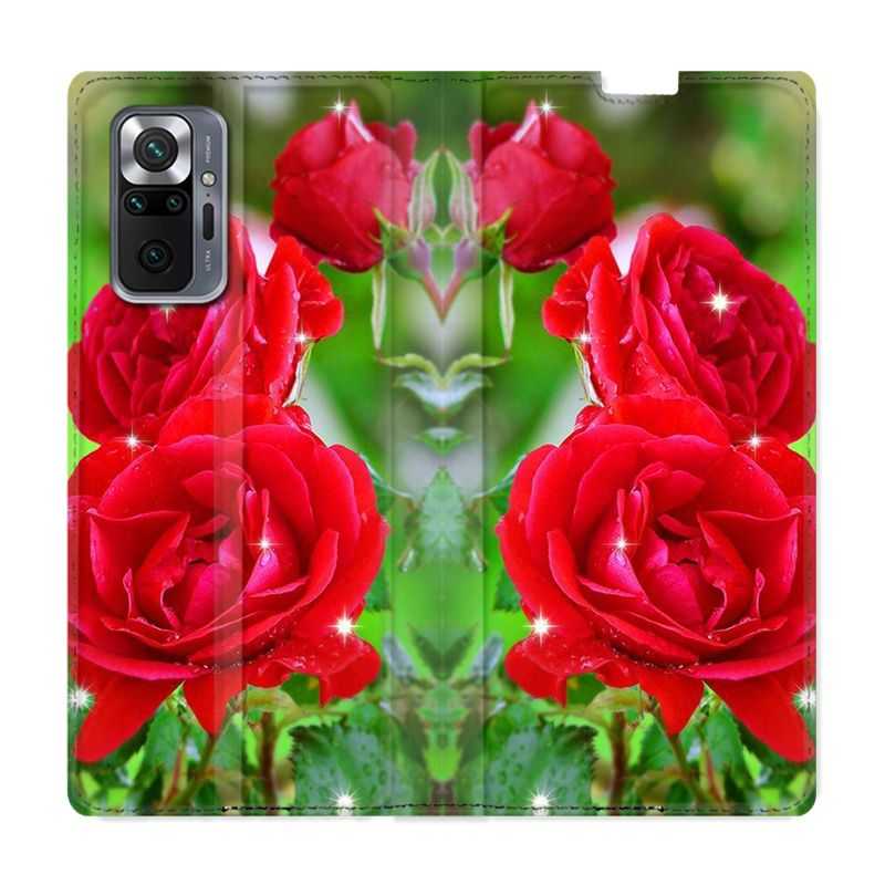 Housse Cuir Portefeuille Pour Xiaomi Redmi Note 10 Pro 5G Fleur Rose Rouge