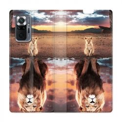 Housse Cuir Portefeuille Pour Xiaomi Redmi Note 10 Pro 5G Lion Reflet