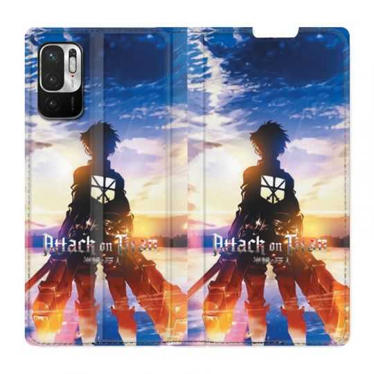 Housse Cuir Portefeuille Pour Xiaomi Redmi Note 10 Pro 5G Manga Attaque Titans Soleil