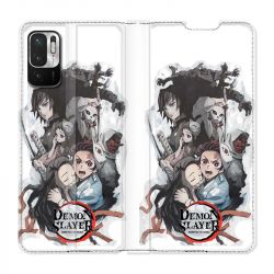 Housse Cuir Portefeuille Pour Xiaomi Redmi Note 10 Pro 5G Manga Demon Slayer Blanc