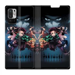 Housse Cuir Portefeuille Pour Xiaomi Redmi Note 10 Pro 5G Manga Demon Slayer Noir