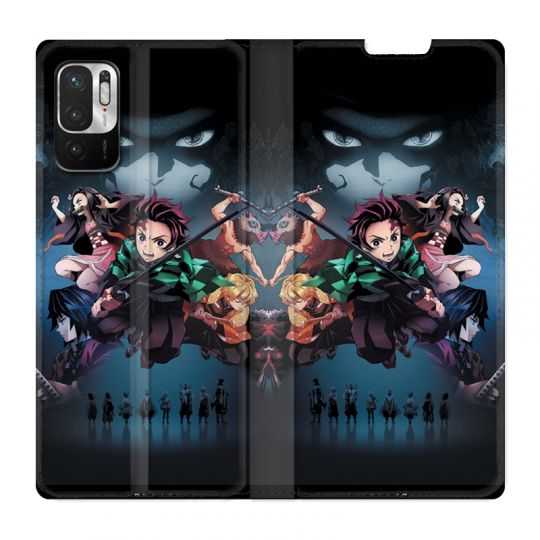 Housse Cuir Portefeuille Pour Xiaomi Redmi Note 10 Pro 5G Manga Demon Slayer Noir